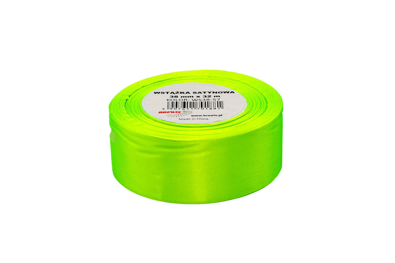 Wstążka satynowa 38mmx32m zielony neon WS38-57 Brewis